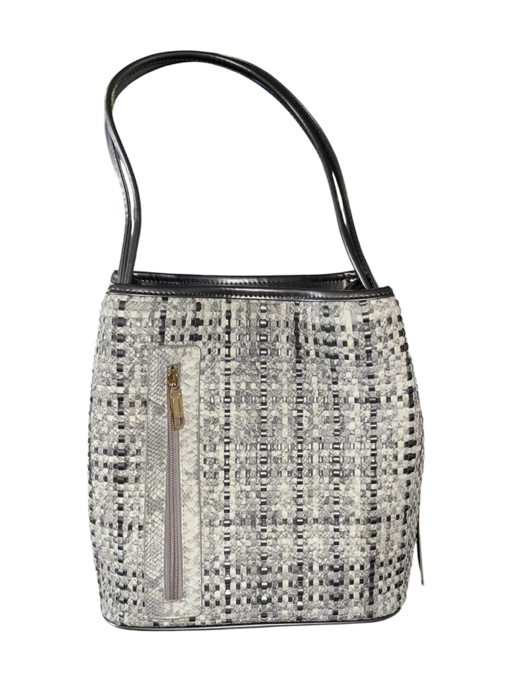 Samoe Woven Gray Textured Bucket Shoulder Bag